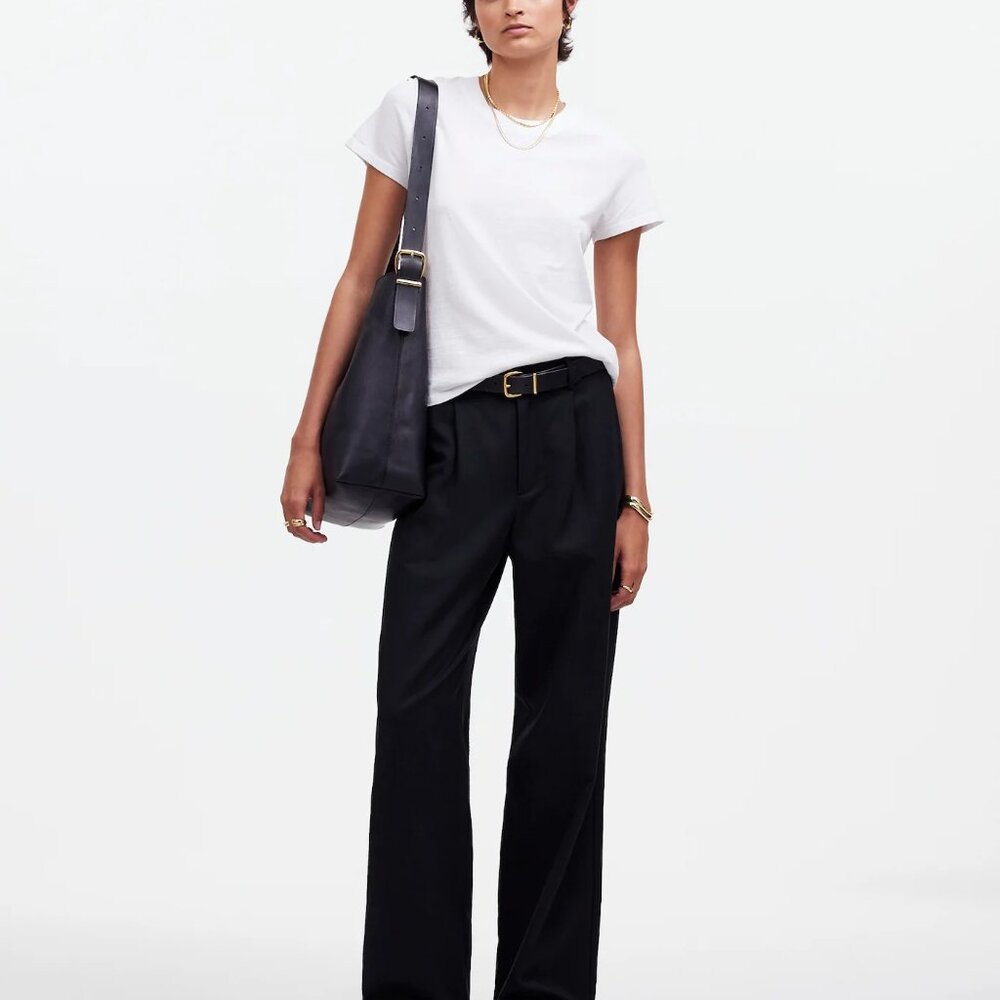 Madewell Women's Linen Blend Black Pleated Trouser Pant Slouchy Straight Size 2‎